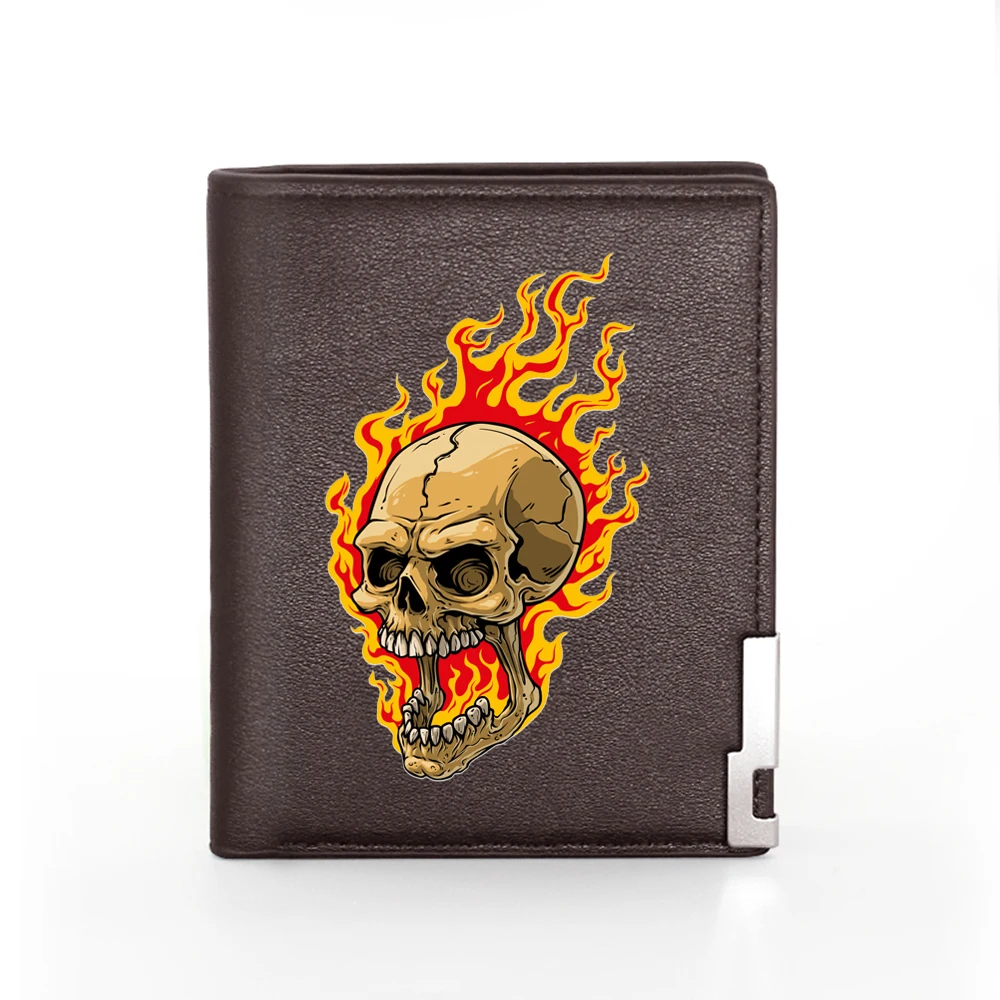 New Arrivals fashion Cool Flame Skull Printing Pu Leather Wallet Men Women Billfold Credit Card Holders Short Purses