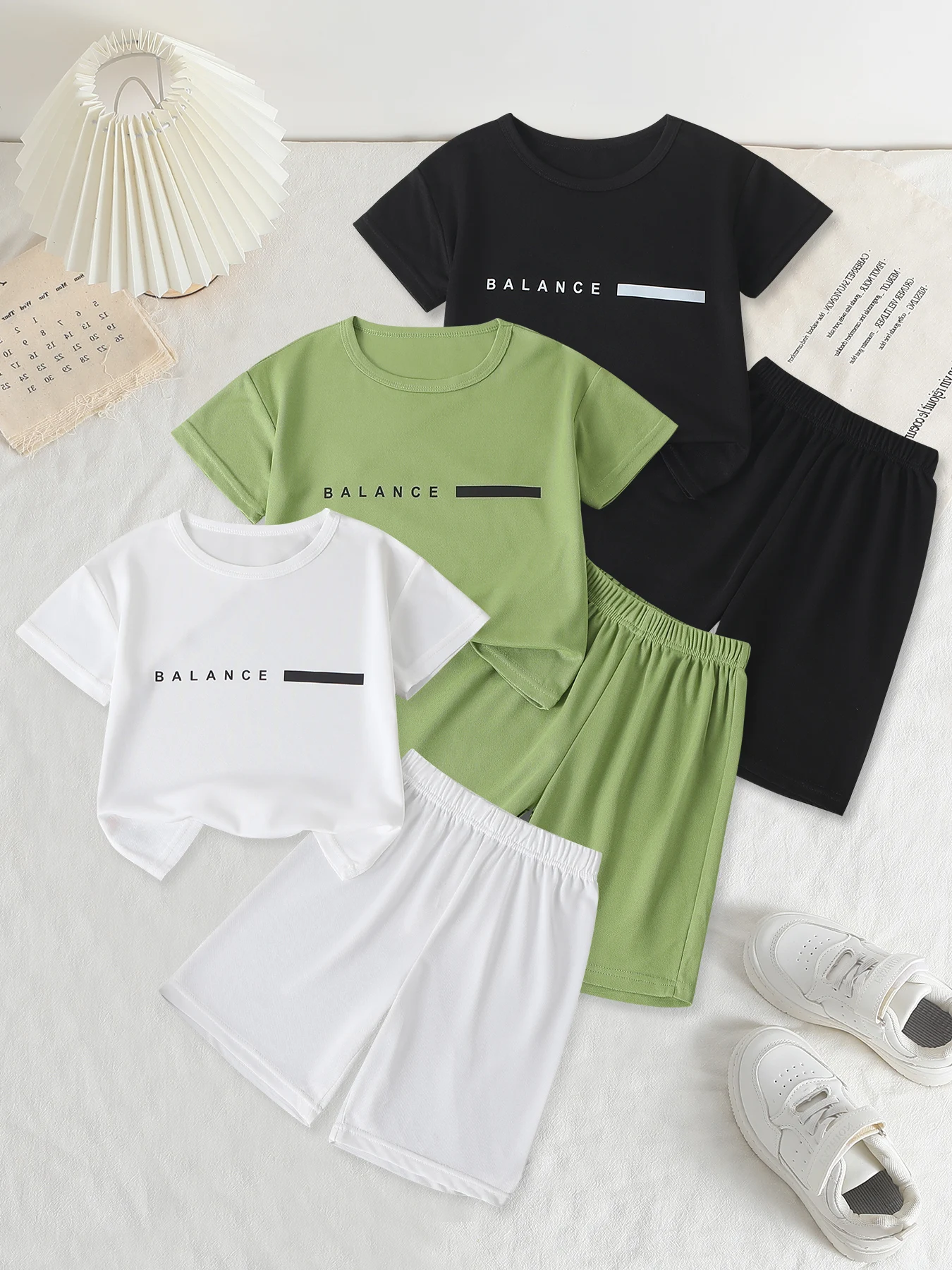 

2piece Spring/Summer Multi-color Quick Drying Sports Letter Printed Children's Set For Boys And Girls Casual Short Sleeved Short