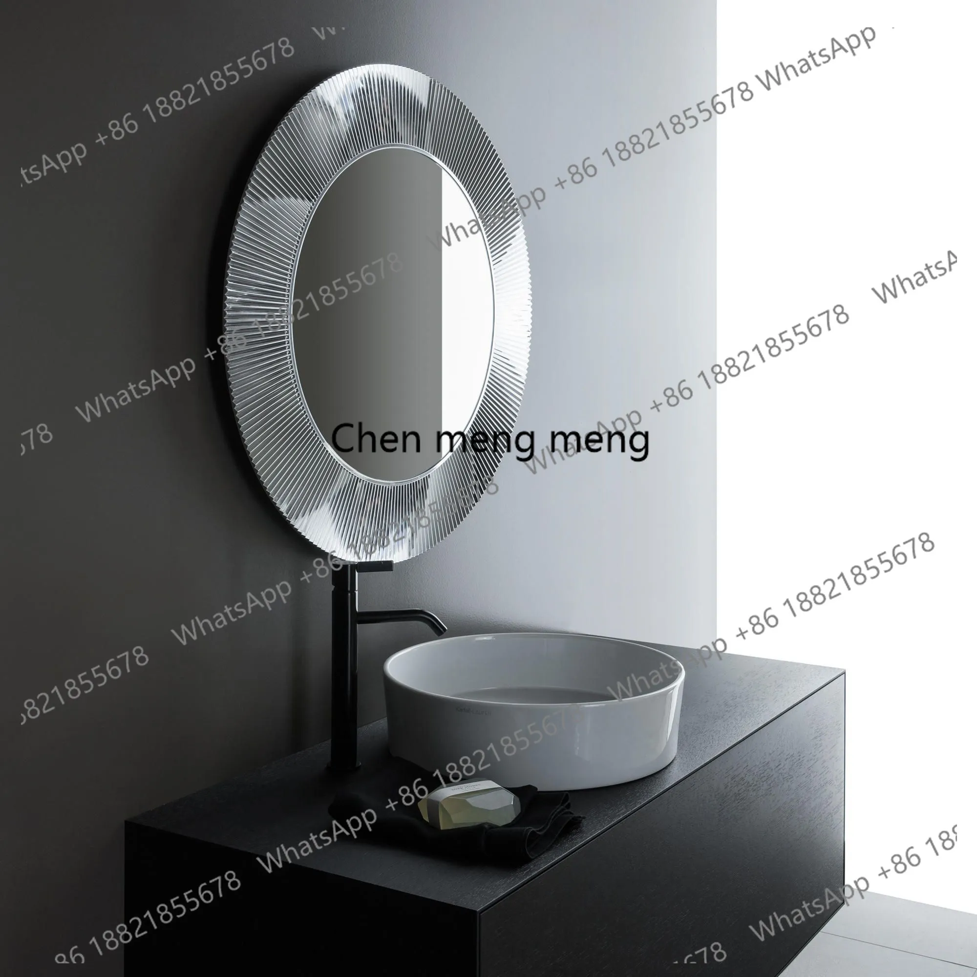 French Round Wall Hanging Bathroom Mirror Creative Art Washstand Makeup Mirror with Light