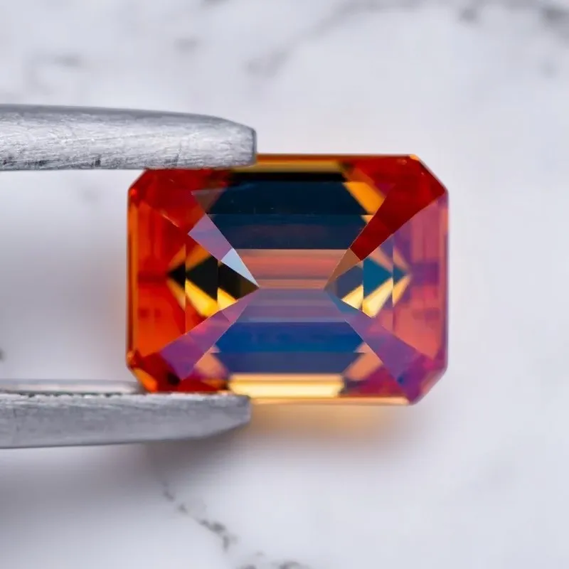 Moissanit-Edelstein Smaragdschliff in Orangeton für Hochwertige Schmuckherstellung von Ringen und Ohrringen mit Zertifikat – Detail 6