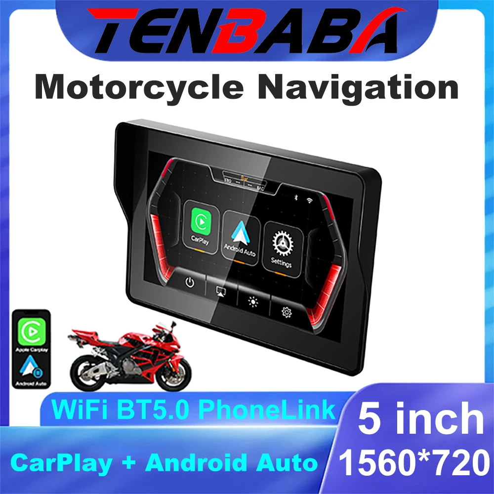 شاشة CarPlay Moto Android Auto اللاسلكية المحمولة الرقمية القابلة للإزالة GPS مقاومة للماء BT مراقب الملاحة للدراجات النارية