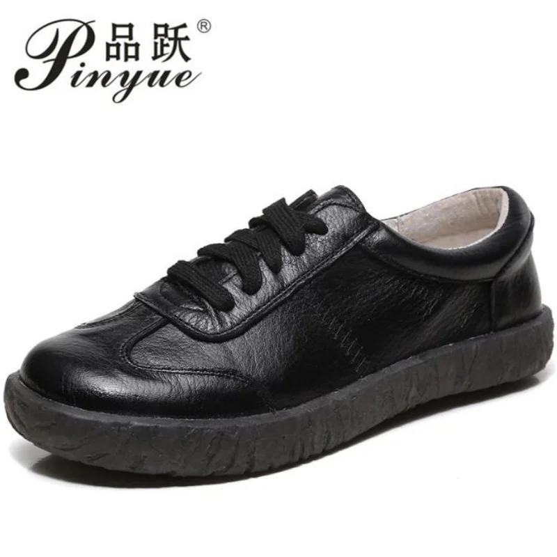 

New Spring Women Flat Shoes Lace Up Round Toe Genuine Leather Women Casual Shoes Soft Bottom Ladies Maternity shoes 35-41