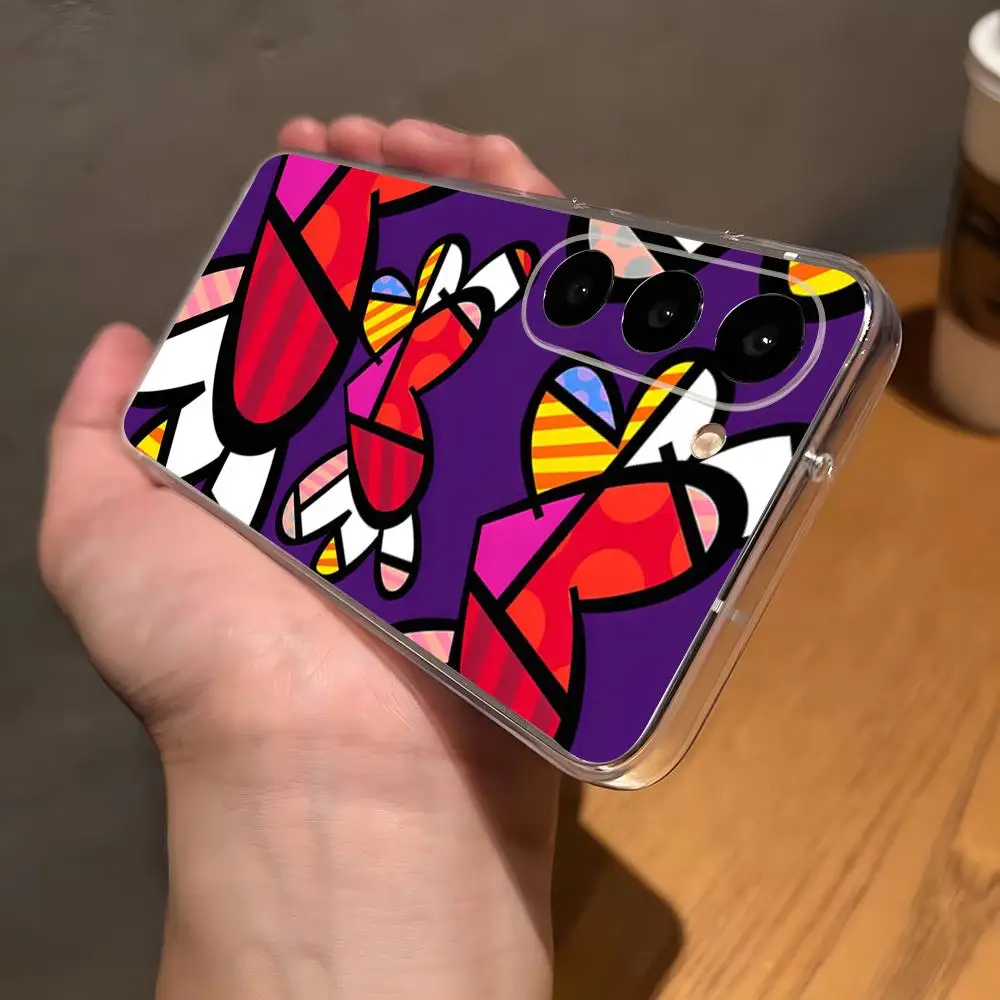 R-Romero Britto Art Phone Case For Samsung S26 S25 Plus S24 Plus S22 Ultra S23 FE S21 Plus S21 Ultra Transparent Cover