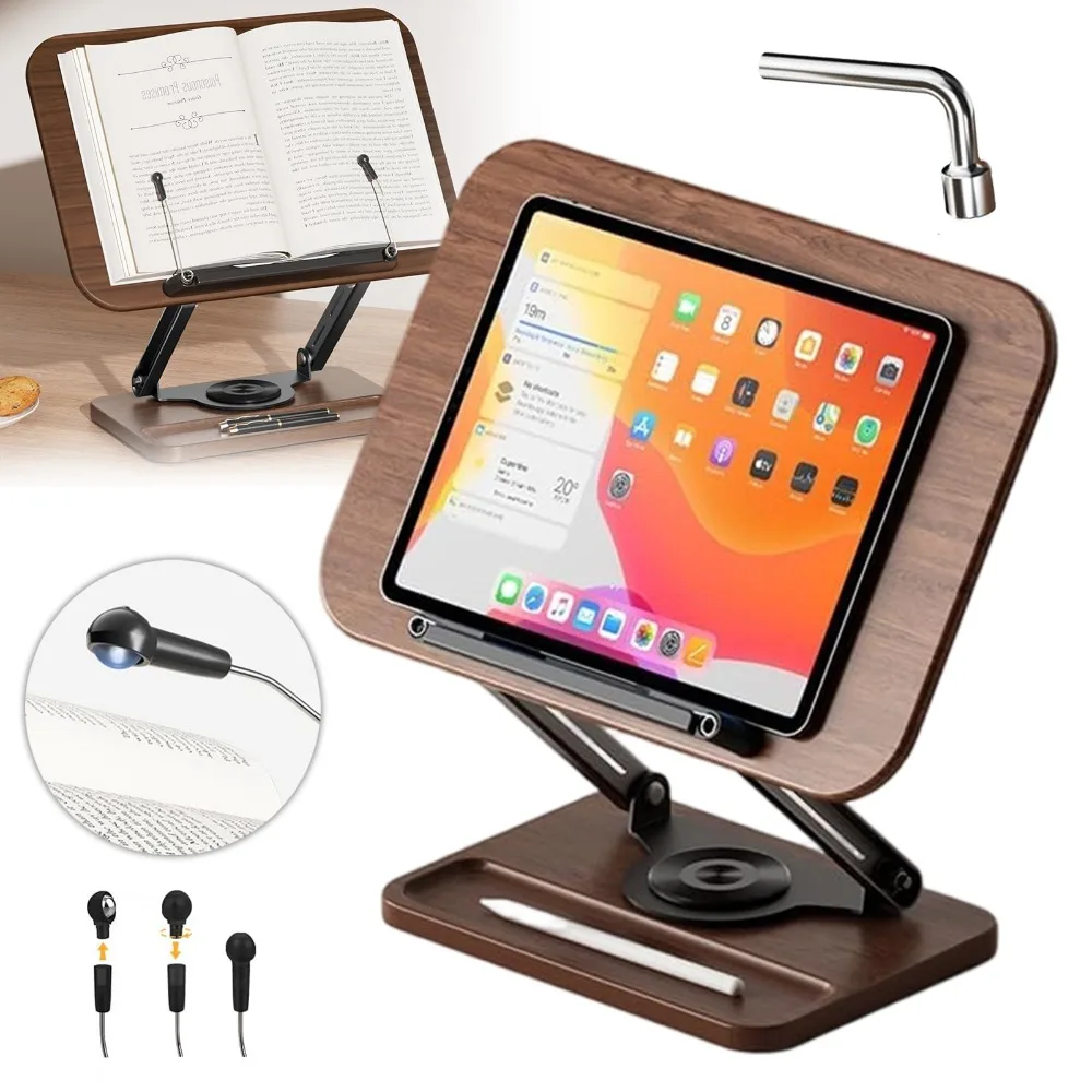 360 °   Support de lecture rotatif pour documents, équipé de pinces latérales élastiques et flexibles, support de fixation de pages réglable multi-tailles pour maintenir magazines, tablettes, ordinateurs portables, partitions et livres de recettes de cuisine de manière bien organisée.