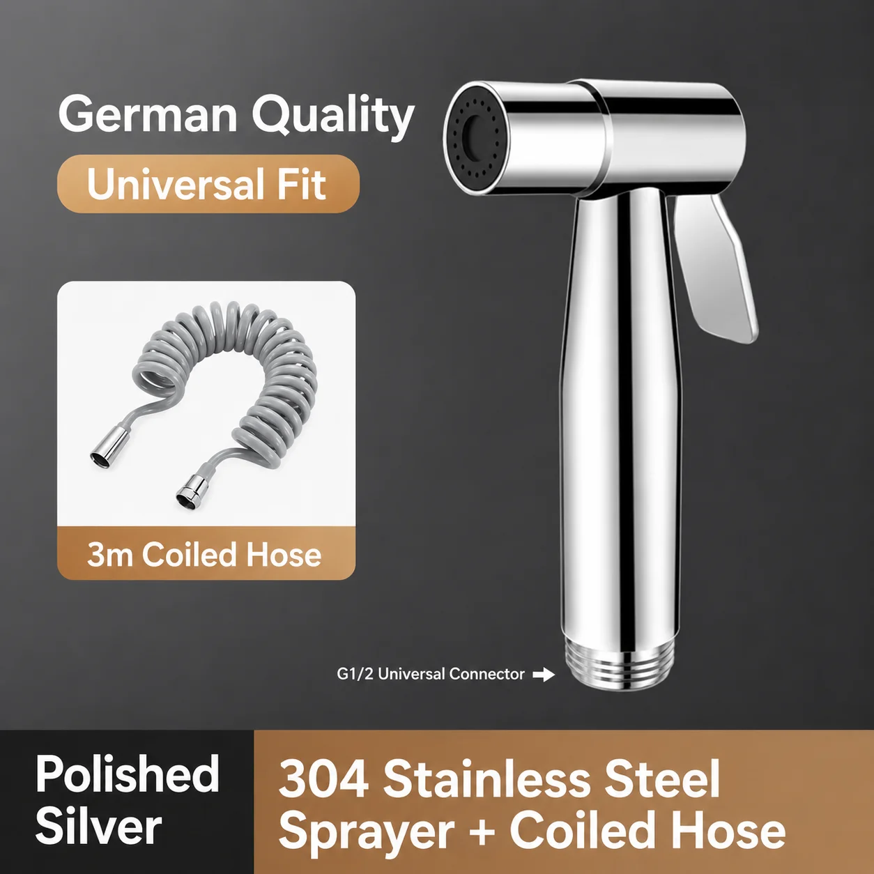 304 Edelstahl Bidet-Sprühgerät Hochdruck-Handbrause Toiletten-Shattaf-Sprühpistole für Badezimmerreinigung und Tierwäsche G1/2 Anschluss