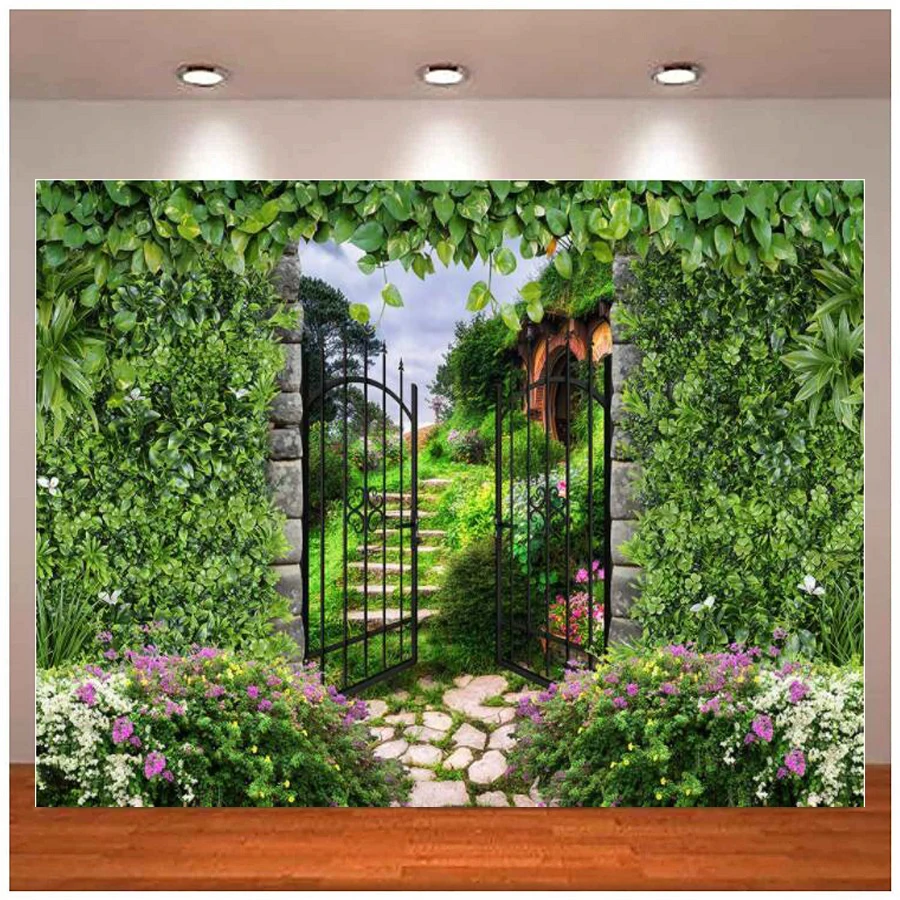 

Spring Photography Backdrop Fence Green Vine Steps Landscape Children Birthday Portrait Photocall Background Photo Studio