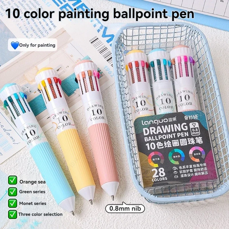 10-in-1 Retractable Multicolor Ballpoint Pen, 0.8mm Fine Point, Smooth Writing Colorful Ball Pen for School Office Supplies