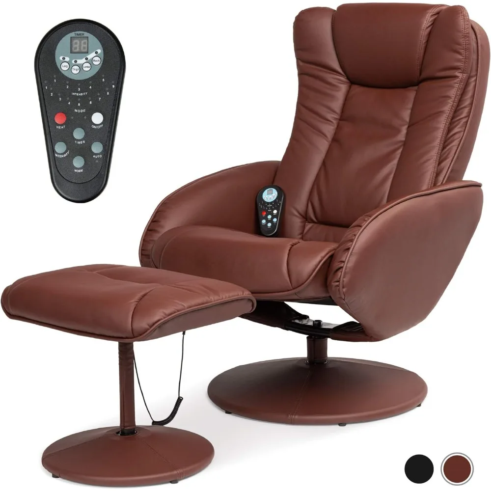 

Faux Leather Electric Massage Recliner w/Stool Footrest Ottoman, Remote Control, 5 Heat & Massage Modes, Side Pockets - Brown