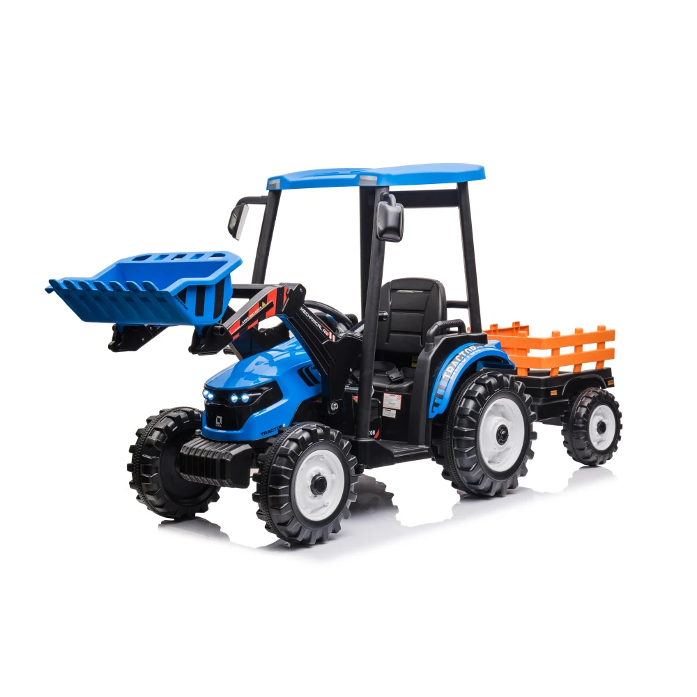 

Pedal Tractors with Working Loader and Backhoe Digger Kids' Ride on Car Toys 24V Battery Powered Electric Vehicles with Trailer