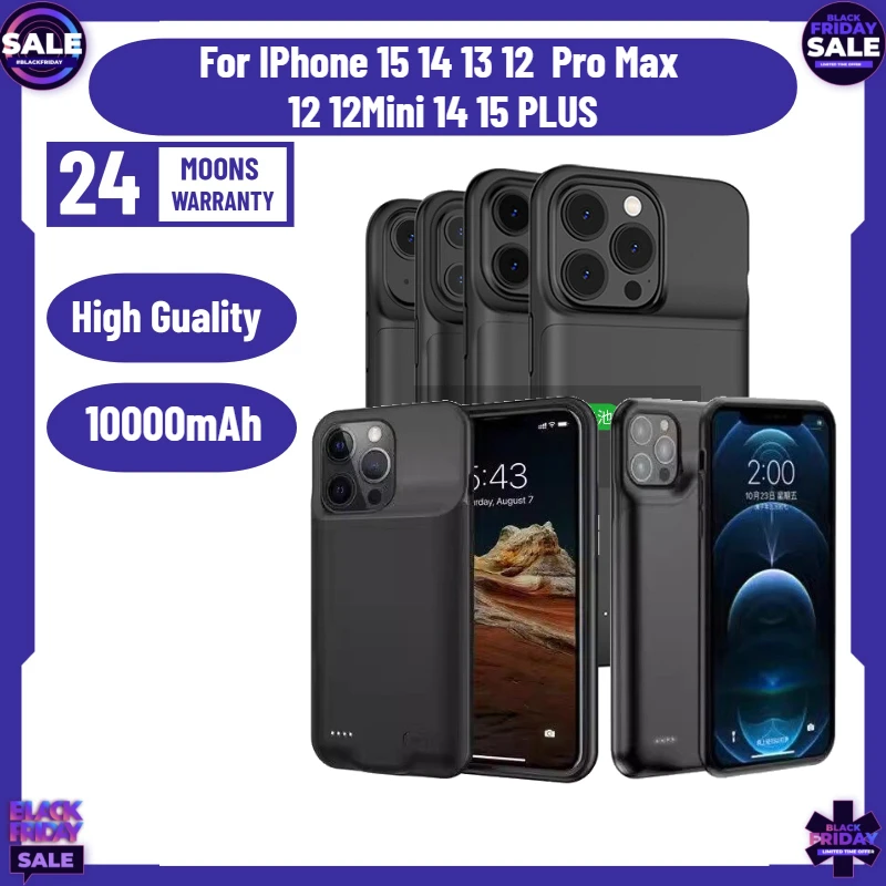 Funda con Batería de 10000mAh para iPhone 15 14 13 12 Pro Max 12 12Mini 14 15 PLUS, Cargador Portátil Inteligente