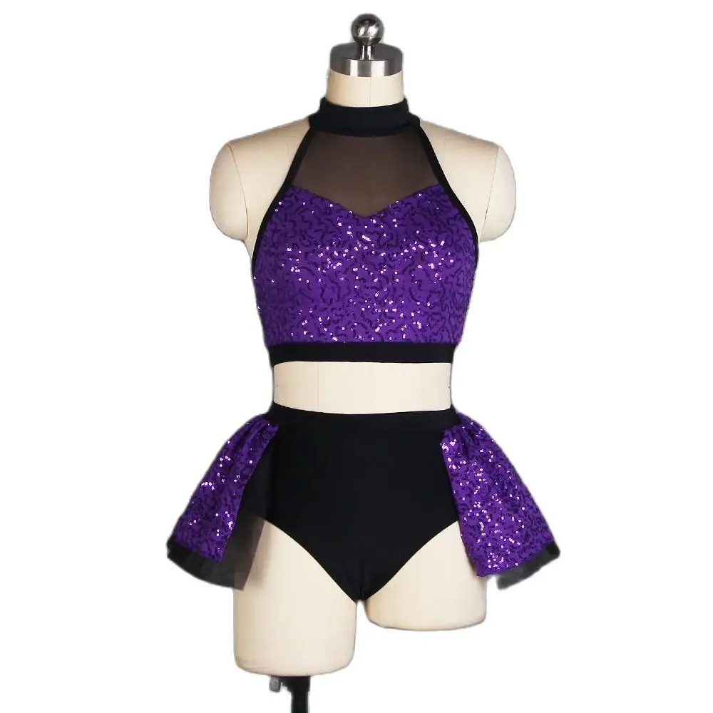 20507 Child & Adult Lyrical, Contemporary Dance Costume Set Halter Neck Bra Top and Seperate Back Panel Skirt 7 Colors