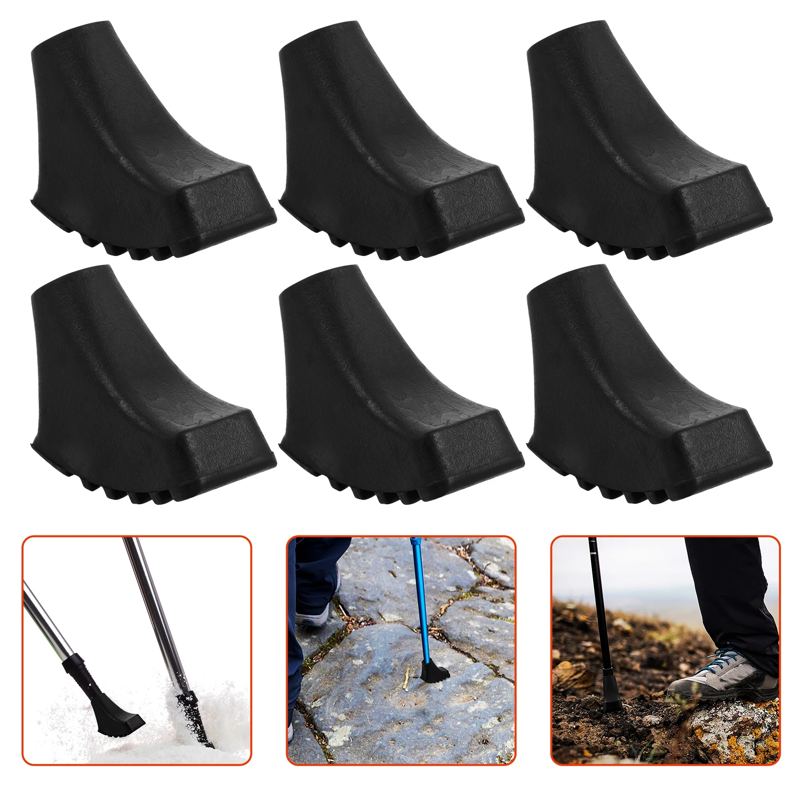 

8 Pcs Trekking Pole Cover Snow Tips Mud Hiking Stick Replacement Floor Mat Nonslip Walking Black Support Travel
