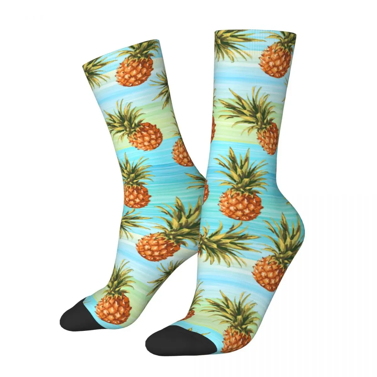 

Funny Pineapple Fruit Blue Green Stripes Basketball Socks Polyester Crew Socks for Unisex