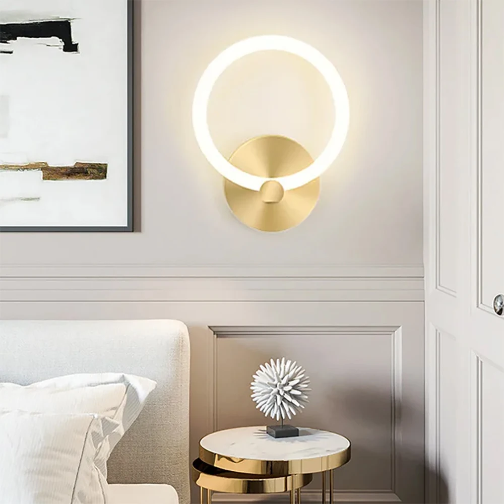 Modern LED Wall Lamp Bedroom Bedside Nordic Wall Sconce Living Room Sofa TV Bedside Home Interior Ring Light Fixture