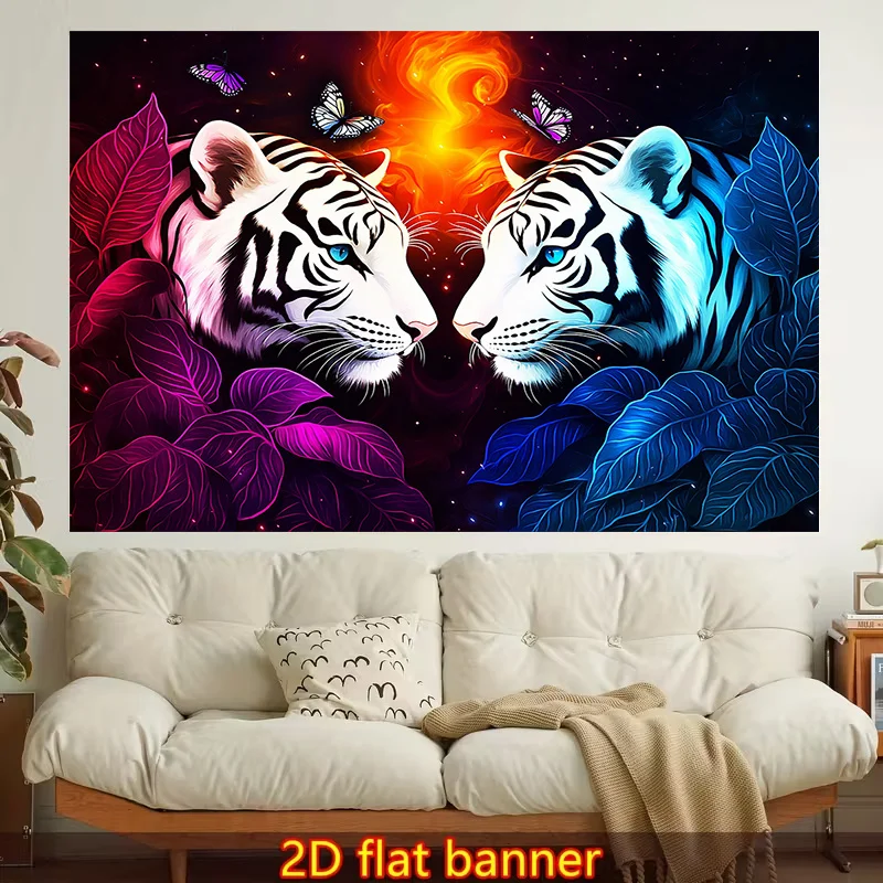 1pc of a Trendy 2D Flat Wall Tapestry Featuring Tigers in Bright Colors with Dual Faces. It Adds a Colorful Touch to Your Bedroom Decor And Is Perfect for Living Rooms