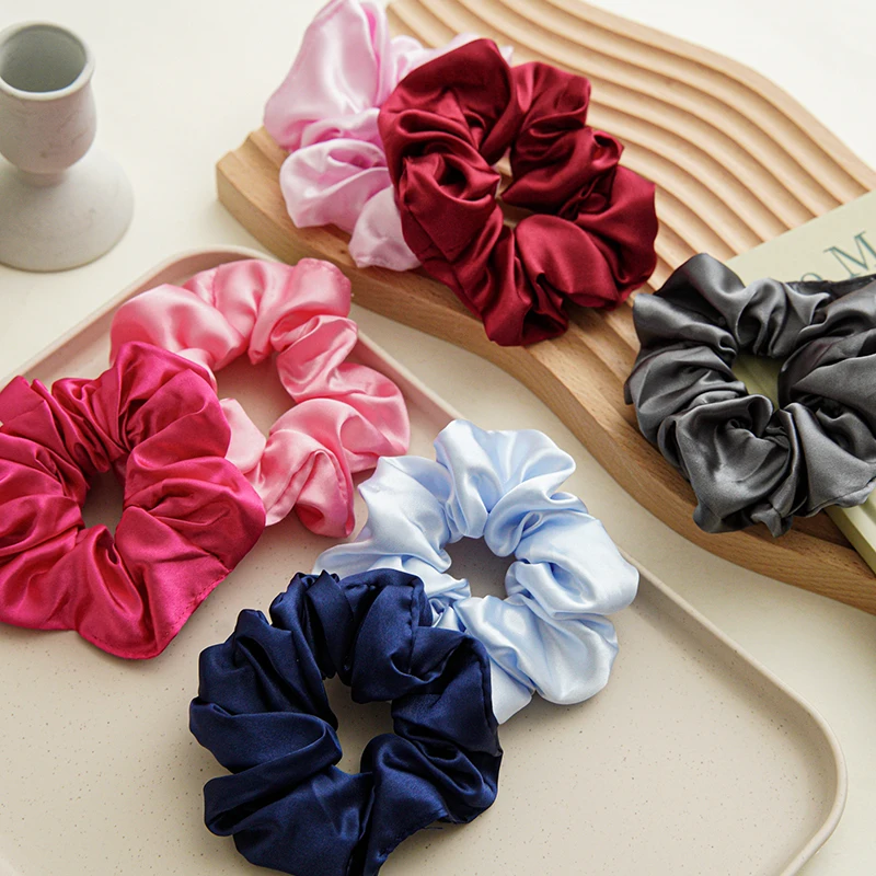 New Korean Coffee Women Elastic Hair Bands Solid Color Floral Print Scrunchies Hair Ties Ladies Ponytail Hold Hair Accessories