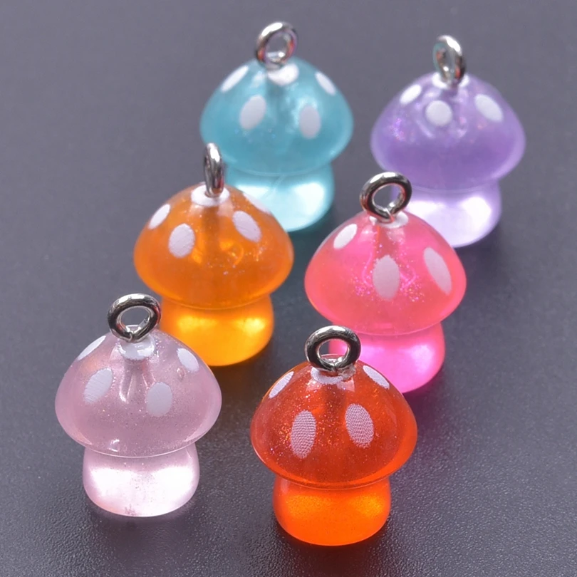 Random 10-50pcs/Lot Mix Kawaii Transparent Mushroom Charms For Jewelry Making Supplies Resin Food Accessories Handmade Earrings