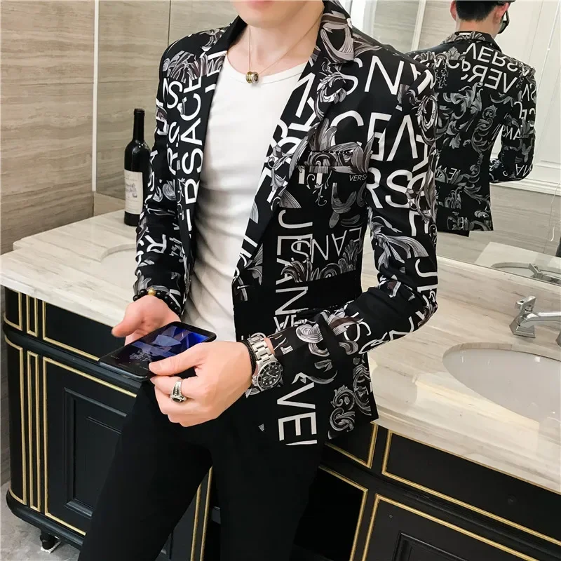 2024 Spring and Autumn New Product Fashionable Trendy Men's Letter Printed Small Suit Fragmented Flower Men's Windbreaker