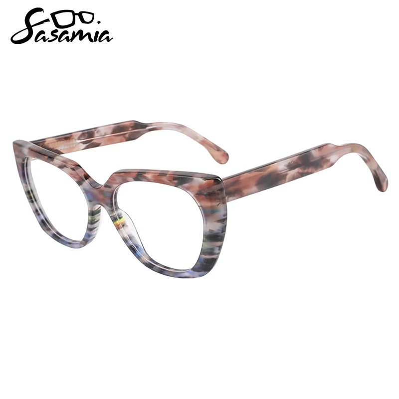 

SASAMIA Female Eyeglasses Big Cat Eye Pattern Tortoise Color Frames Computer Glasses Wide Temples Women Glasses Eyewear WD3138