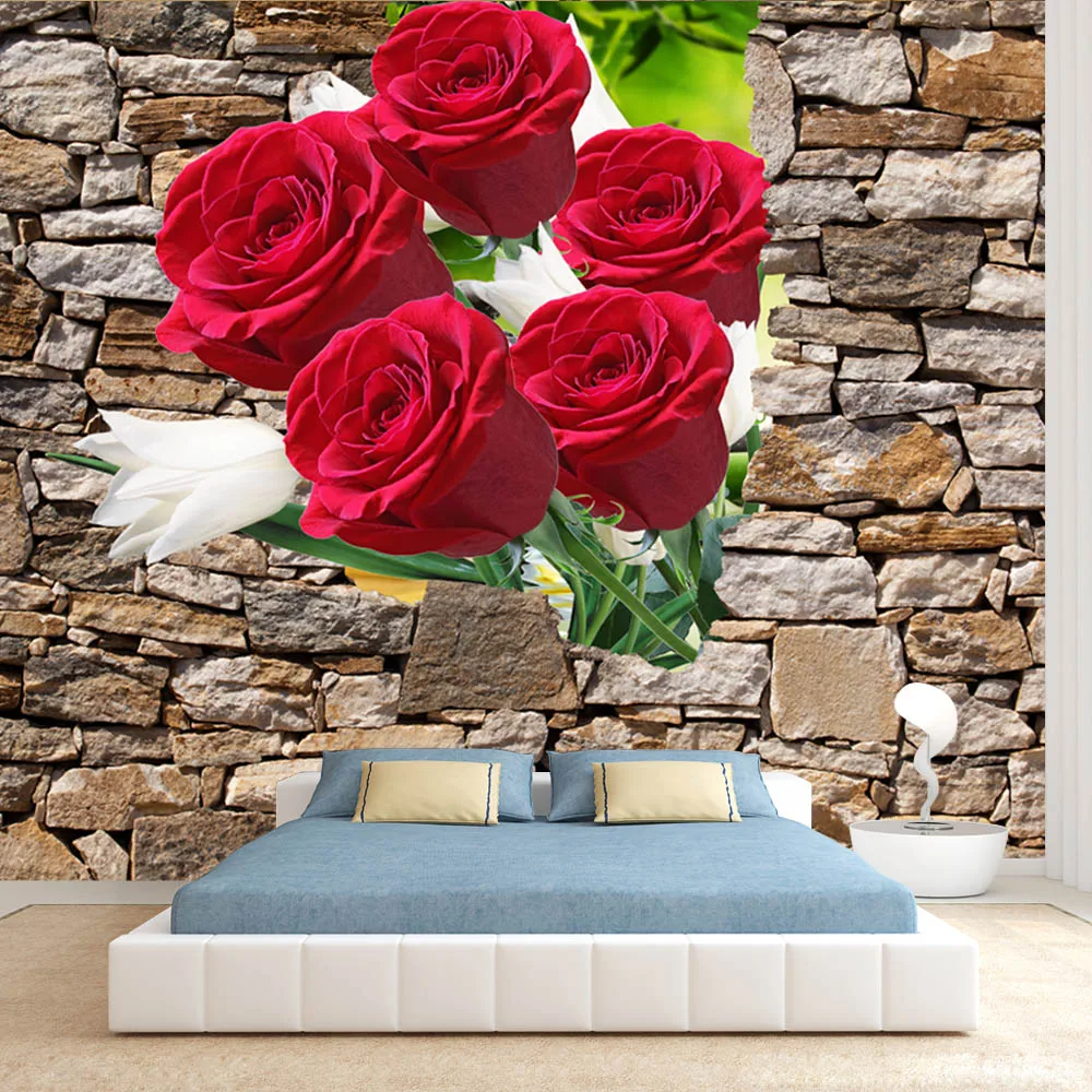 Removable Peel and Stick Wallpaper Accept for Living Room Decoration 3d Wallpapers Wall Papers Home Decor Floral Red Rose Mural