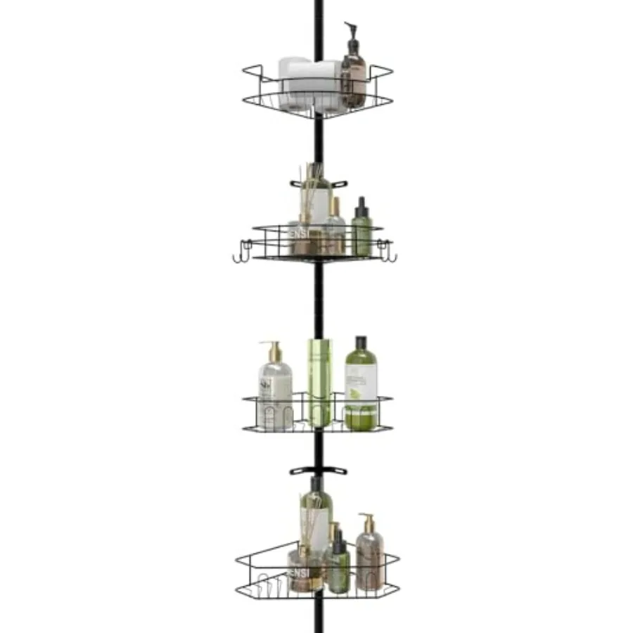 

Tension Pole Corner Shower Caddy with 4 Adjustable Baskets in Silver for Bathroom Storage and Organization