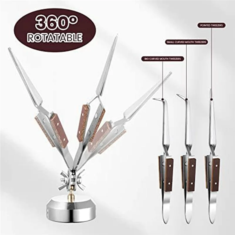 مجموعة ملاقط لحام A59E-5 مع قاعدة 360 °   دوران مناسب لصنع المجوهرات واللحام والإصلاح