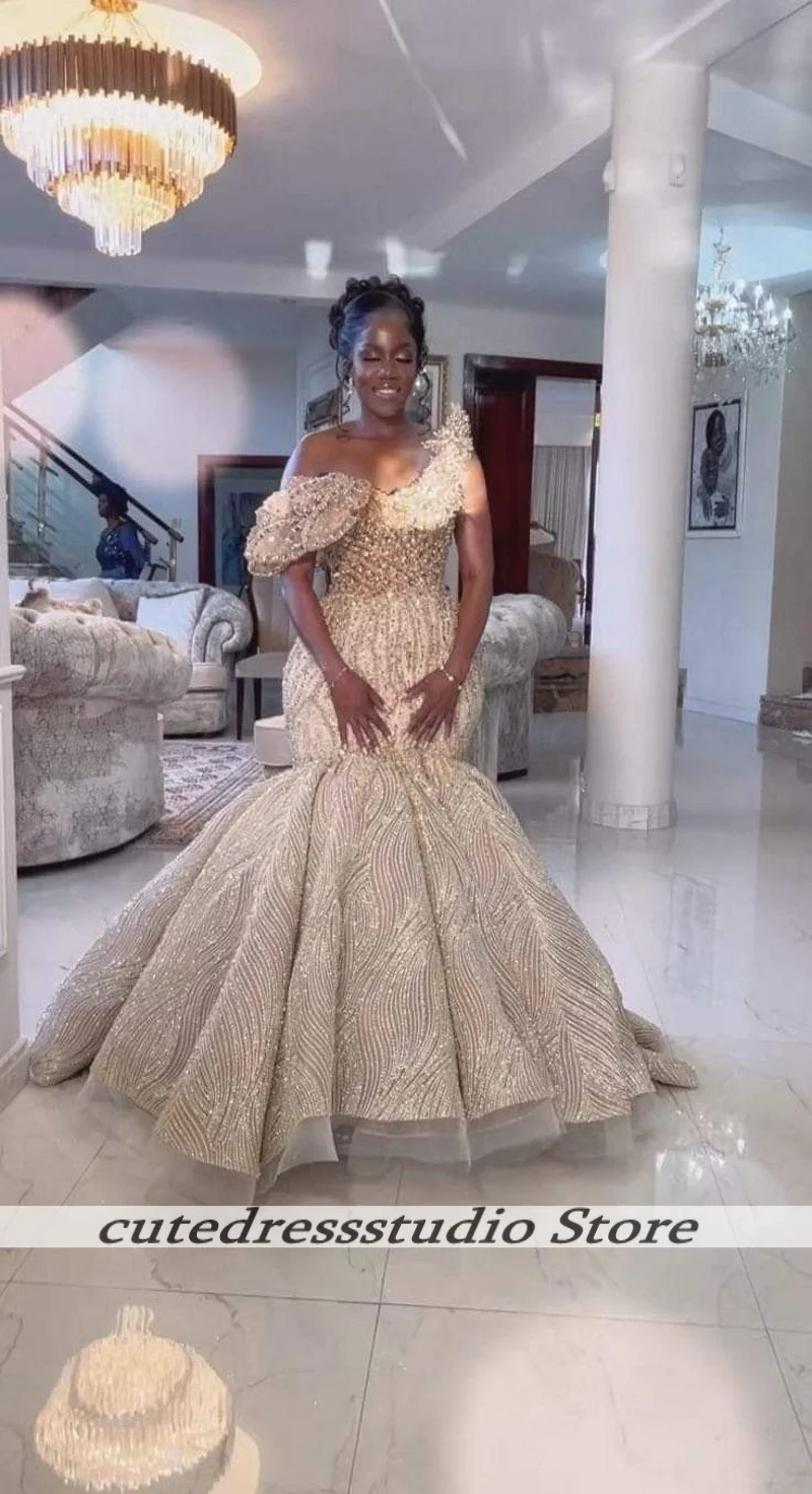فساتين سهرة رائعة حورية البحر للفتيات الأفريقيات فاخرة مطرزة بالترتر فستان طويل للحفلات الراقصة فيستدوس دي غالا مخصص للسيدات