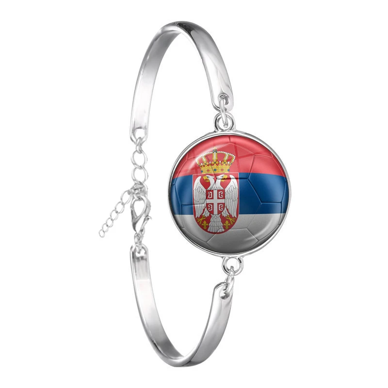 Netherlands,Serbia,Switzerland,Portugal,Poland,Brazil Football Pattern National Flag Glass Cabochon Bracelet Fans Commemorative