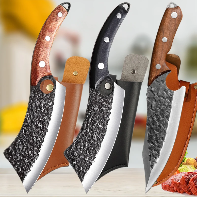 Forged Kitchen Chef Knife Set High Carbon Clad Steel Meat Fish Fruit Knife Butcher Slicing Boning Cleaver Knives with Cover