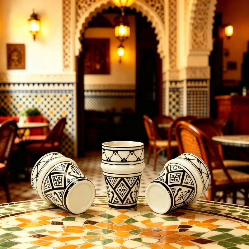 Moroccan Bohemian Ceramic Coffee Cup Set North African Light Luxury Style High-Value Glasses for Home Decoration