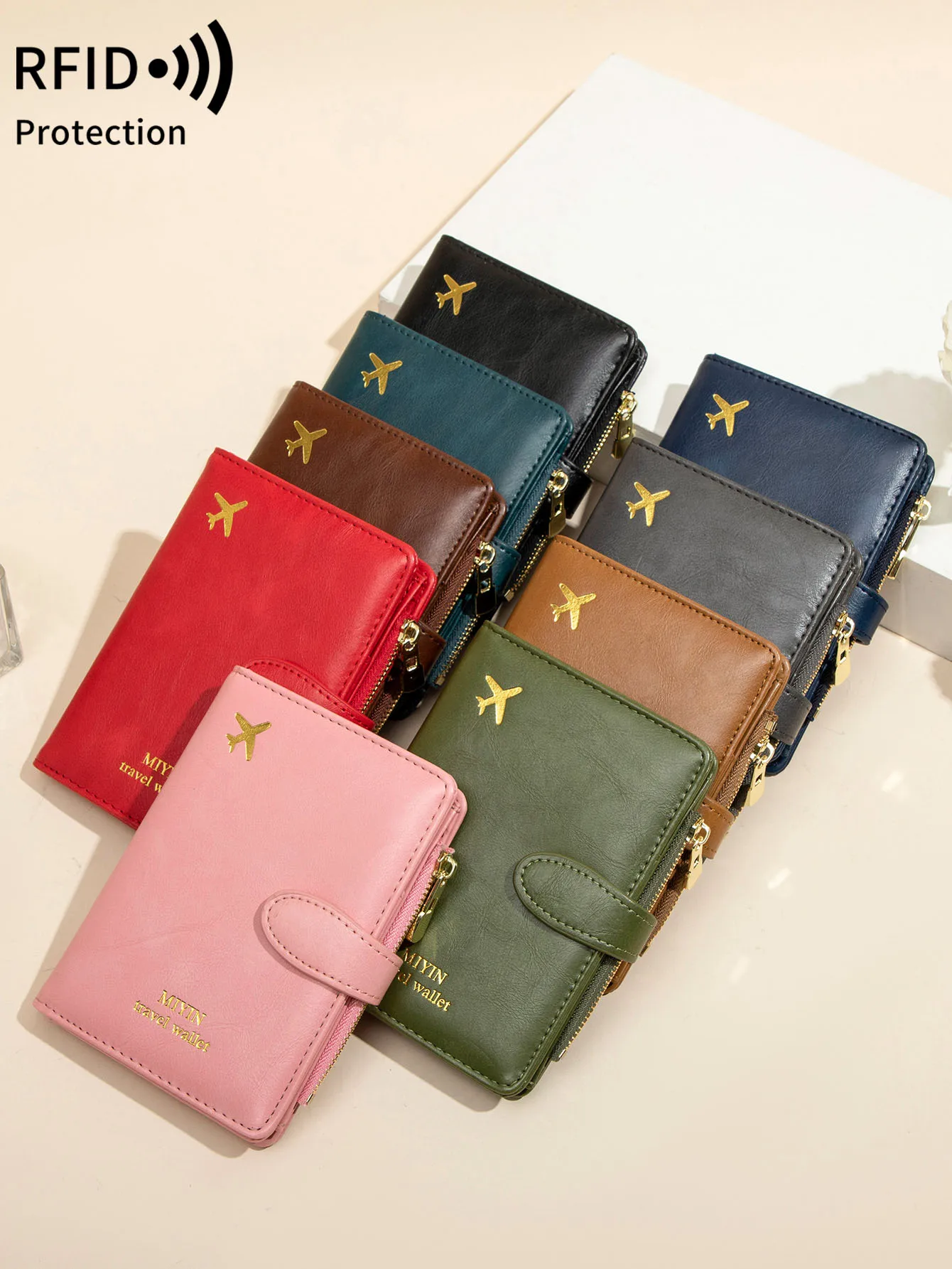 Multi functional RFID anti-theft brush passport bag fashionable multi card slot passport clip PU leather large capacity wallet