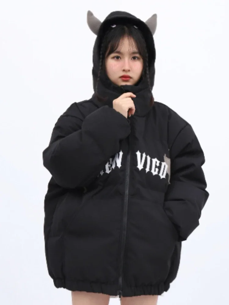 ADAgirl Goth Dark Devil Embroidery Jacket Women Streetwear Quilted Thicken Warm Coats Harajuku Loose Winter Clothes Couples Tops