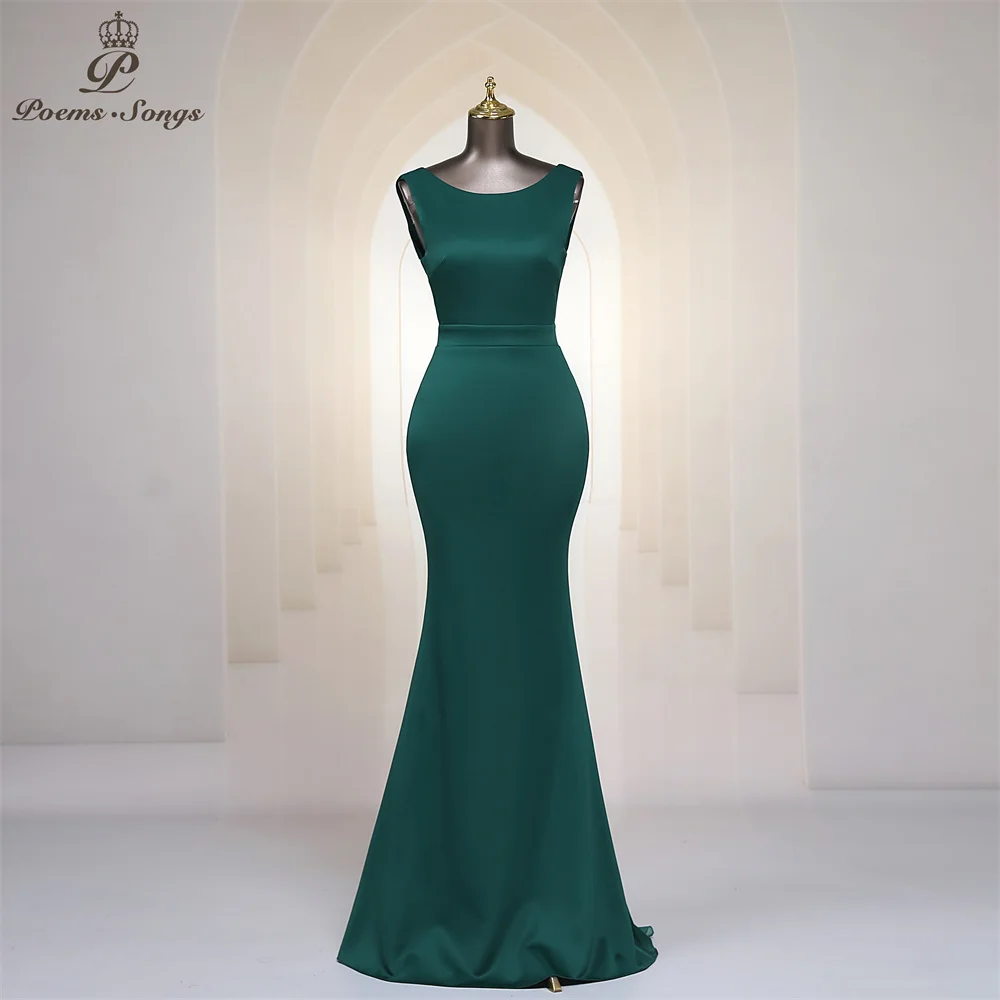 Graceful Mermaid Green Evening Dress Ruffles Streamer V Back Jewel Neck Sleeveless Long Prom Dresses Party For Women Maxi dress