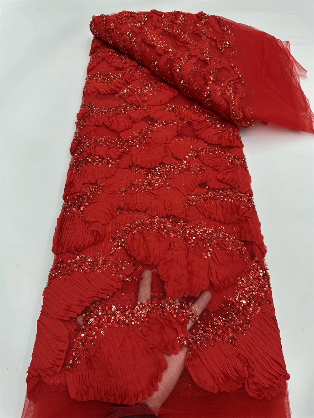 

African Beads Lace Fabric 2025 High Quality Nigerian Sequins Beads Lace Fabric French Laces Fabrics For Party Dress Sew Material