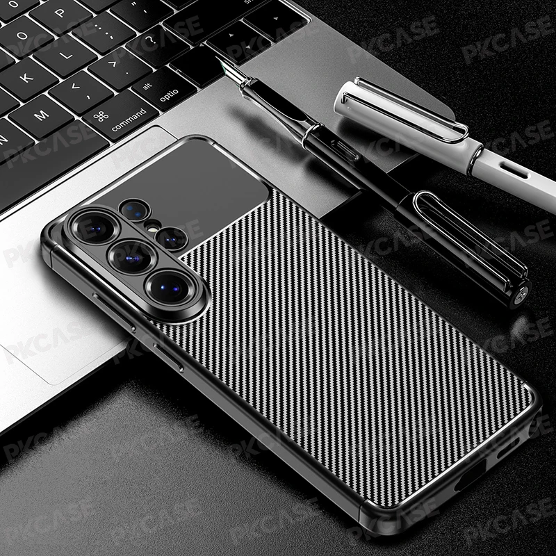PKCASE Carbon Fiber Patterned Shockproof Phone Case For Samsung S26 S25 S24 S23 Ultra FE Plus A17 A07 A56 A36 A26 A16 A06 Cover