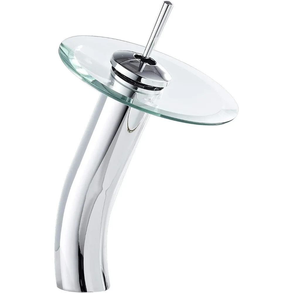 

Chrome Brass Tall Waterfall Vessel Faucet, Glass Spout Single-Handle 1-Hole Bathroom Mixer for Above-Counter Glass Bowl Basin