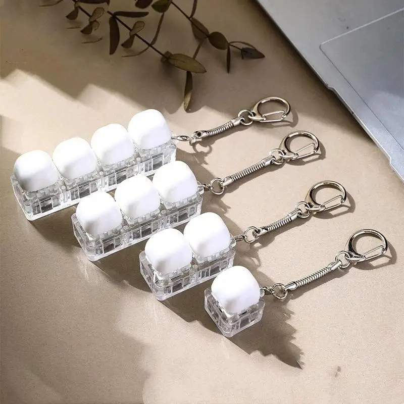 4/3/1Keys Keyboard Keychain Keyboard Decompression Toys With LED Light Finger Keyboard Clicker Toy DIY Button Stress Relief Toys