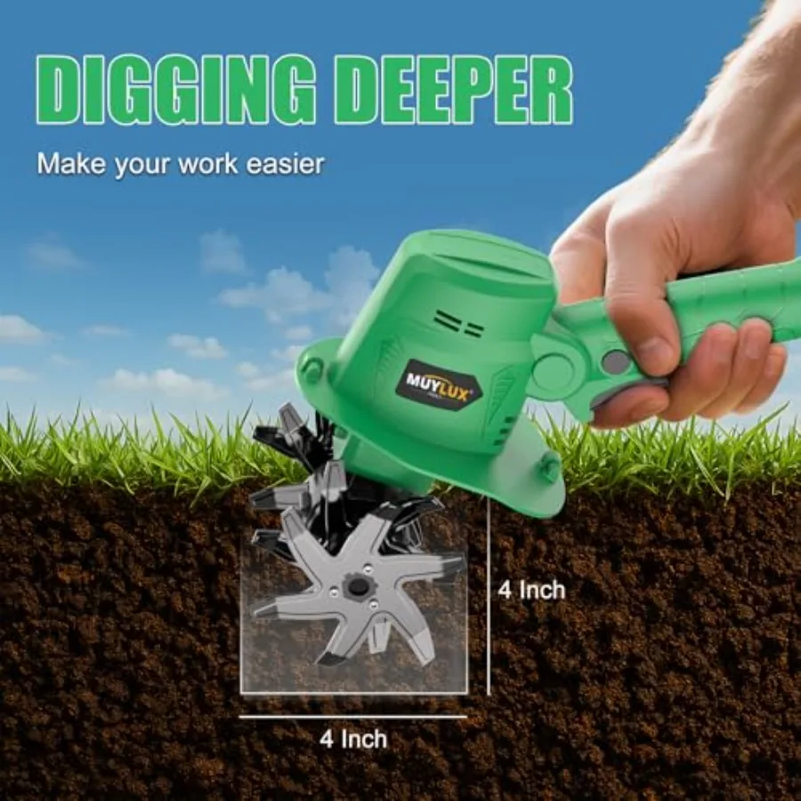 20V Cordl Tiller Cultivator for Gardening, Electric Garden Tiller with 2 x 2.0Ah Batteries and Charger, Garden Rototiller for L