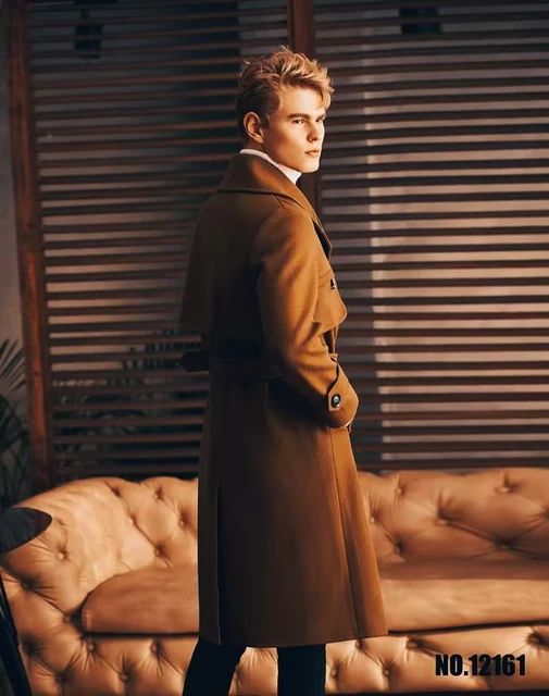 European Over the knee Woolen Coat Men s 2023 Autumn Winter High Quality Extra Long Wool Coat for Man Zip Pocket Overcoat AliExpress