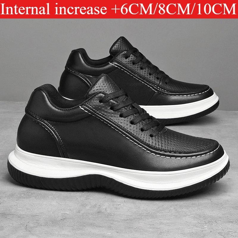 

Men's Black White Elevator Shoes 6/8/10CM Height Increasing Breathable Leather Casual Sneakers Non-slip Platform Trainers