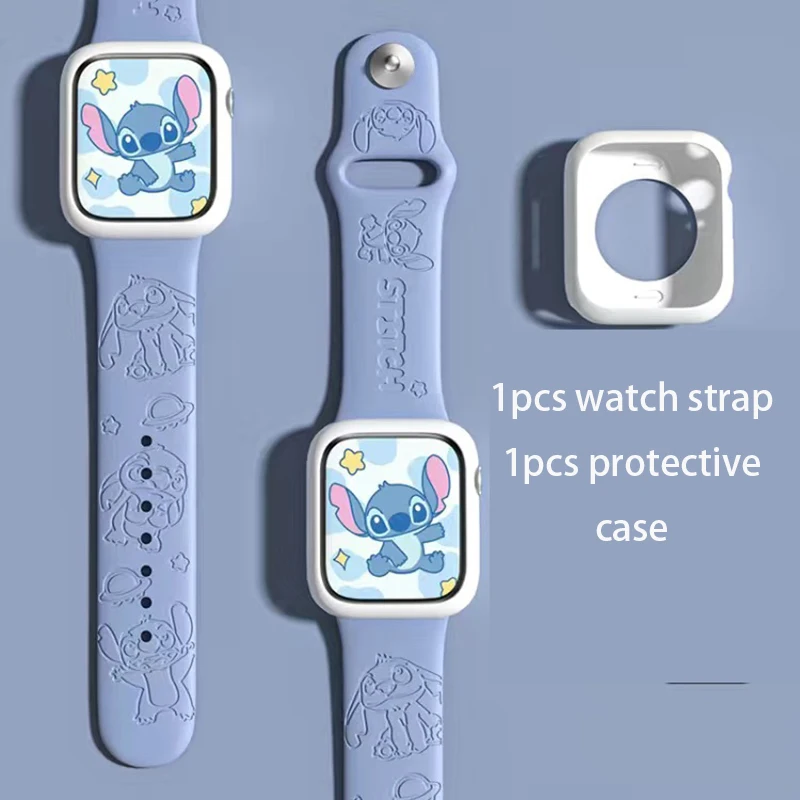 Stitch Apple Watch Strap Kawaii Disney Engraved Printed Girls Cute Anime Watch Strap Versatile Decoration Elastic Skin Friendly