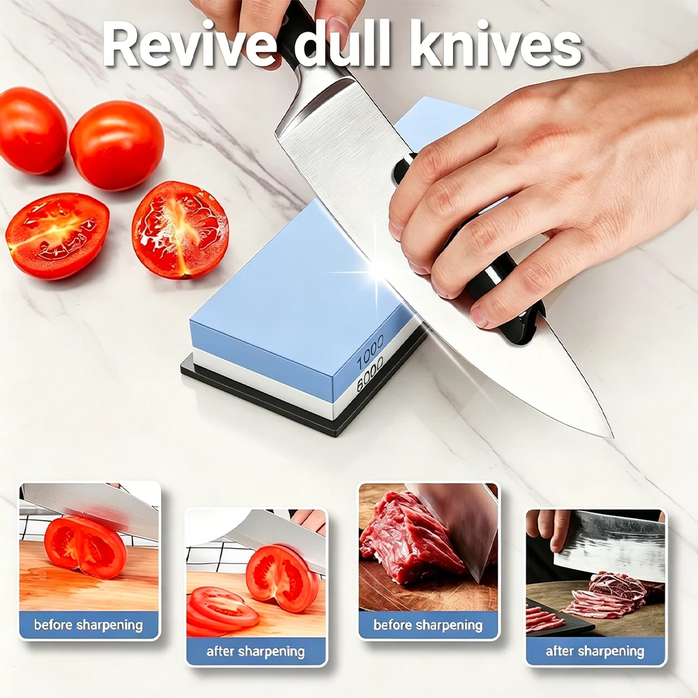 مجموعة أحجار شحذ السكاكين الاح - مراجعة Knife Sharpening Stone Whetstone 1000 6000 وسعره