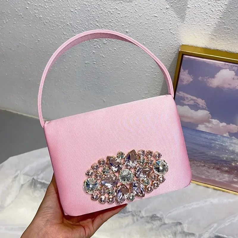 

New Fashion Women's Handbag Luxury Satin Square Bag Crystal Shiny Diamonds Evening Bag Glitter Clutch Purse For Wedding Party