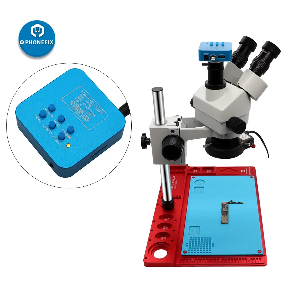 3.5X-90X Simul Focal Trinocular Stereo Microscope Digital HDMI Camera with Aluminum Alloy Base for Phone PCB Soldering Repair