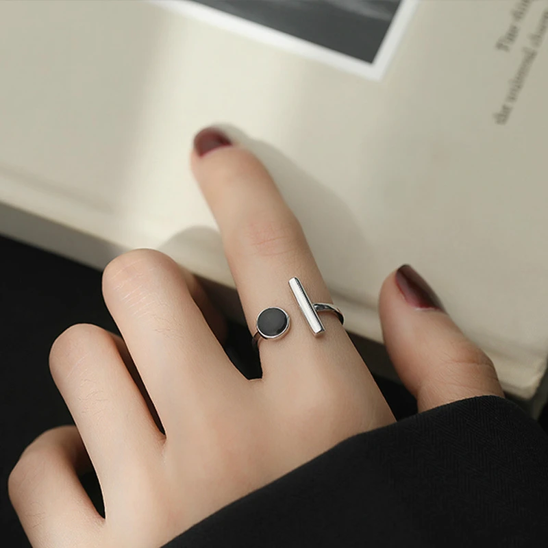 Vintage Black Drop Glaze Round Rings For Women Girls Geometric Retro Multi Knuckle Joint Finger Ring Personality Trendy Jewelry