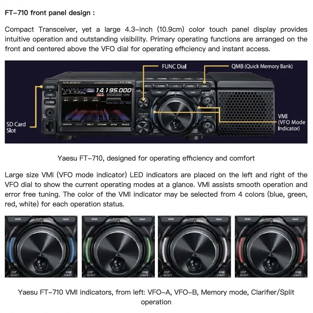 Yaesu FT-710 100W HF 50MHz CW AM FM Band AESS Shortwave Radio Compact HF SDR Amateur Transceiver Walkie Talkie Mobile Base Radio