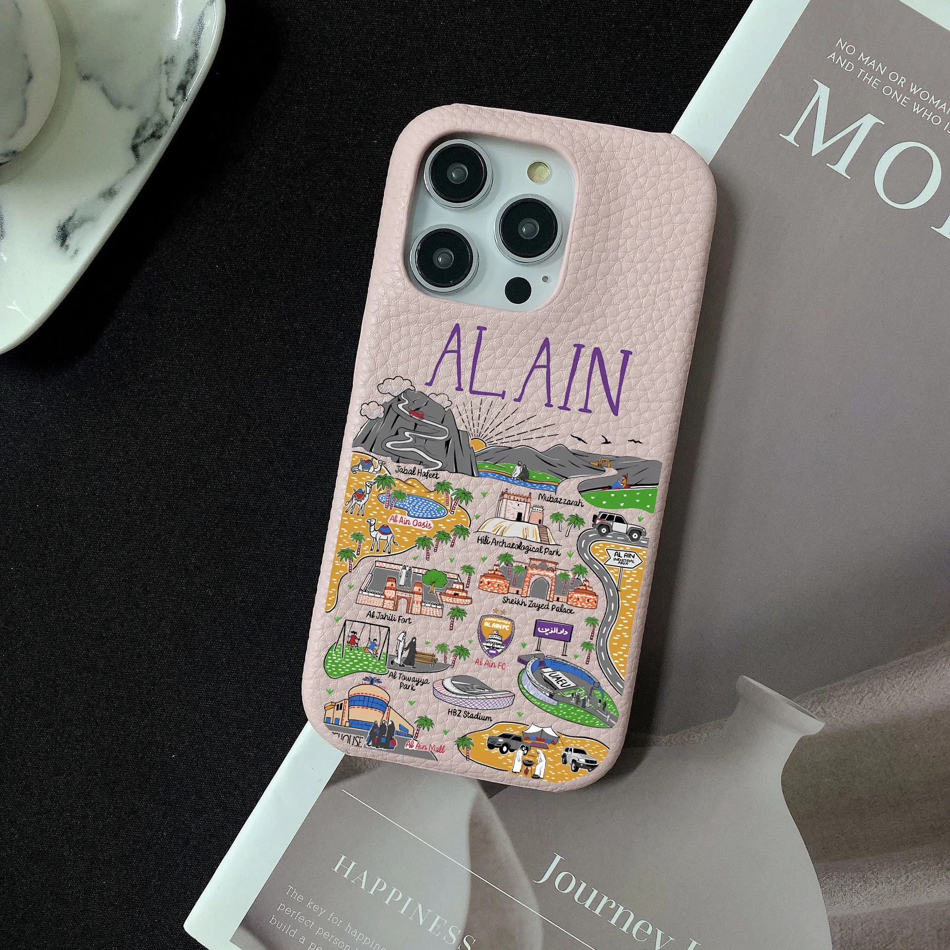 AL AIN Leather Case For iPhone 16pro max 16plus 15 14 13 12 11 Pro Max Initials Letters Engraved Cover