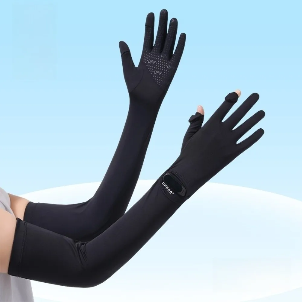 

Модные однотонные длинные рукава-перчатки из ледяного шелка с защитой от скольжения, быстросохнущие, эластичные, солнцезащитные, для велоспорта