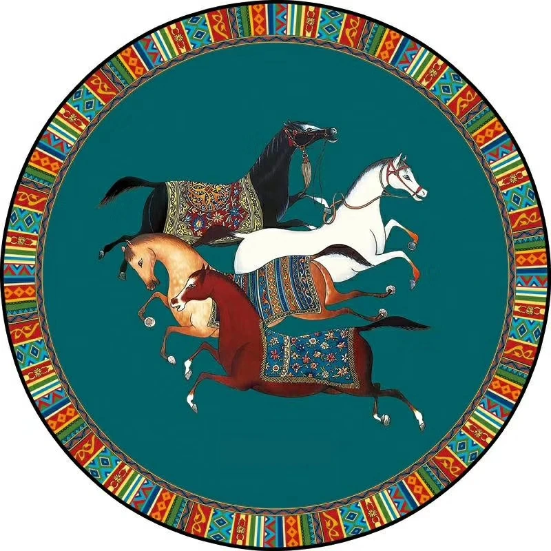 Chinese Style Tiger And Horse Circle Rug Kids Room Rug Round Area Rug Carpet In The Bedroom Area Rug Large Rug For Living Room