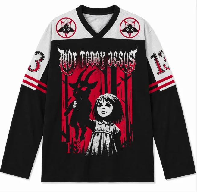 Vintage Heavy Metal Style Long Sleeve Tee Pentagram Goat Girl Graphic Gothic Punk Oversized Shirt For Men Women